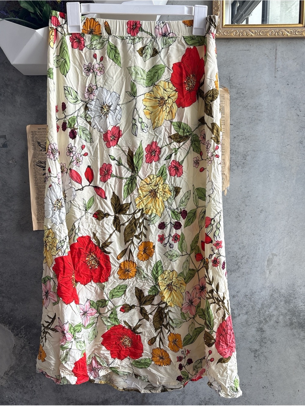 Philosophy Cream Floral Skirt with Pink, Red & Green Accents